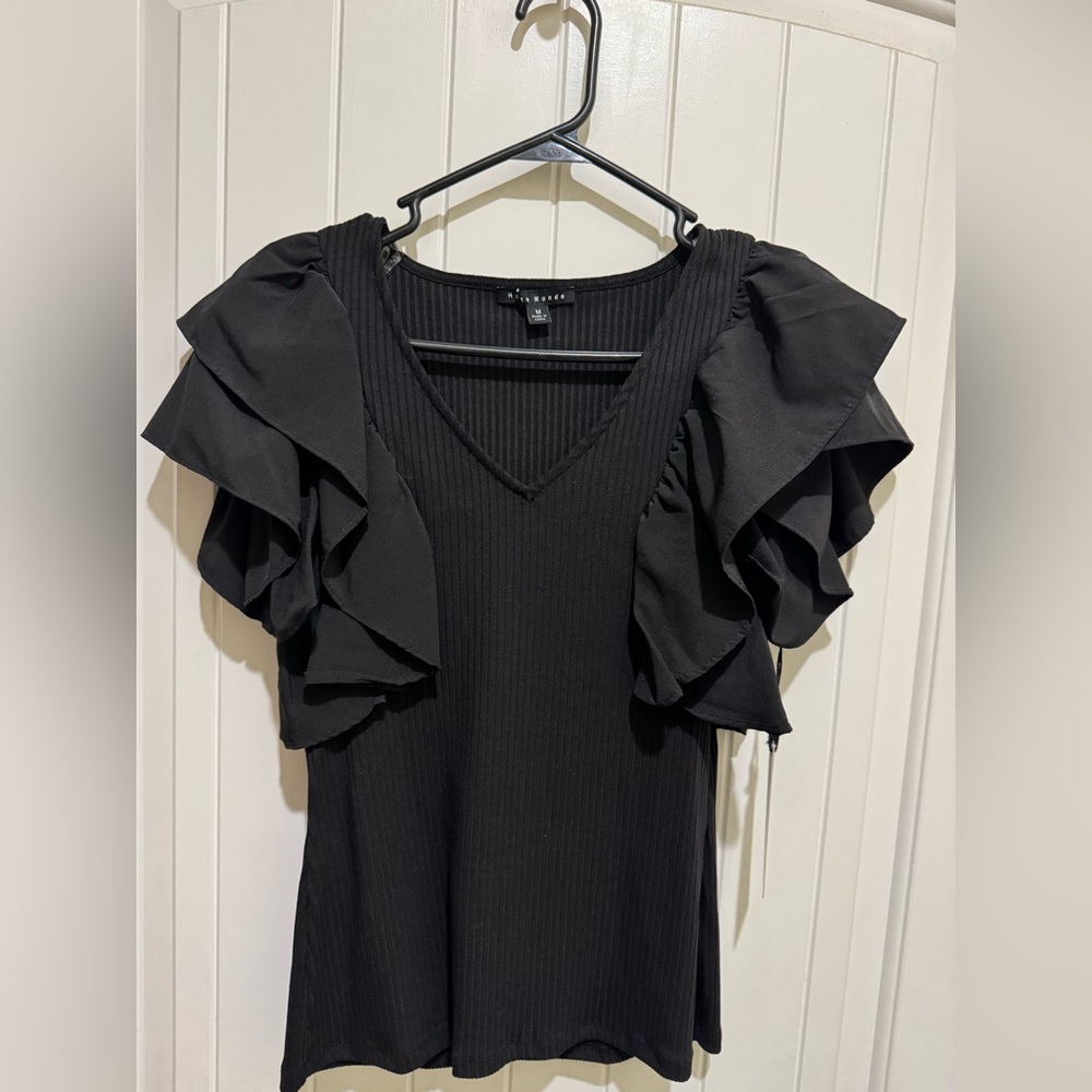 Haute Monde Black Ruffle Sleeve Top